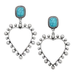 NWT - Antique Inspired Silver Tone Turquoise Howlite and Heart Drop Earrings